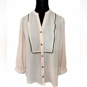 NWOT Karl Lagerfeld Paris XS Top Blush Black Silver Beads 3/4 Sleeves Career Top
